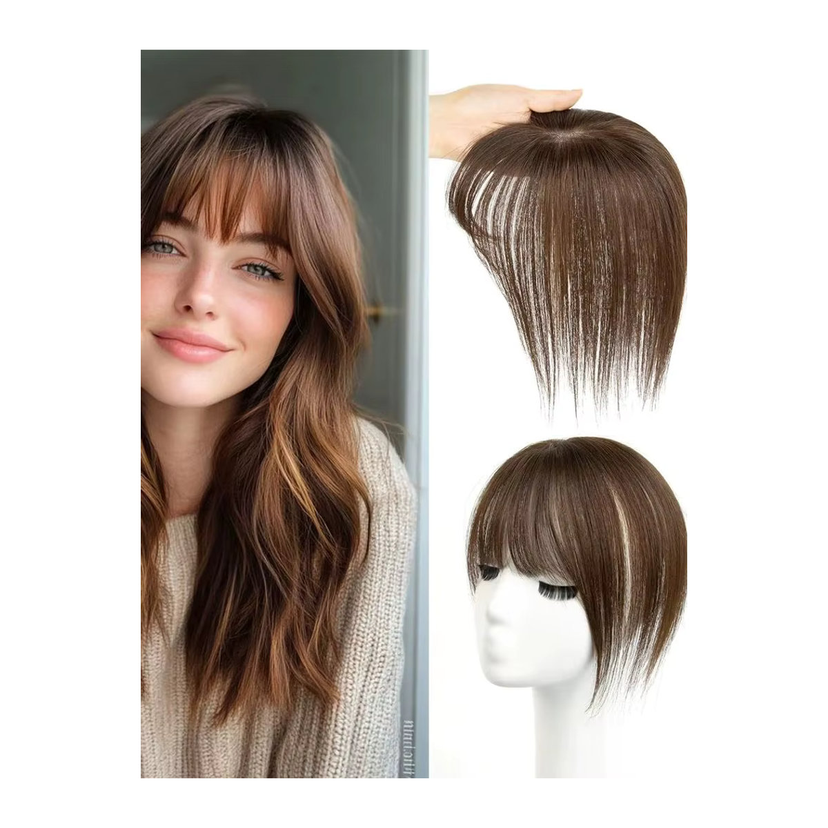 isheeny Echthaar-Topper für Erwachsene, glattes Haarteil mit atmungsaktivem Haarnetz, Farben: Schwarz, Braun, Blond - Bild 6