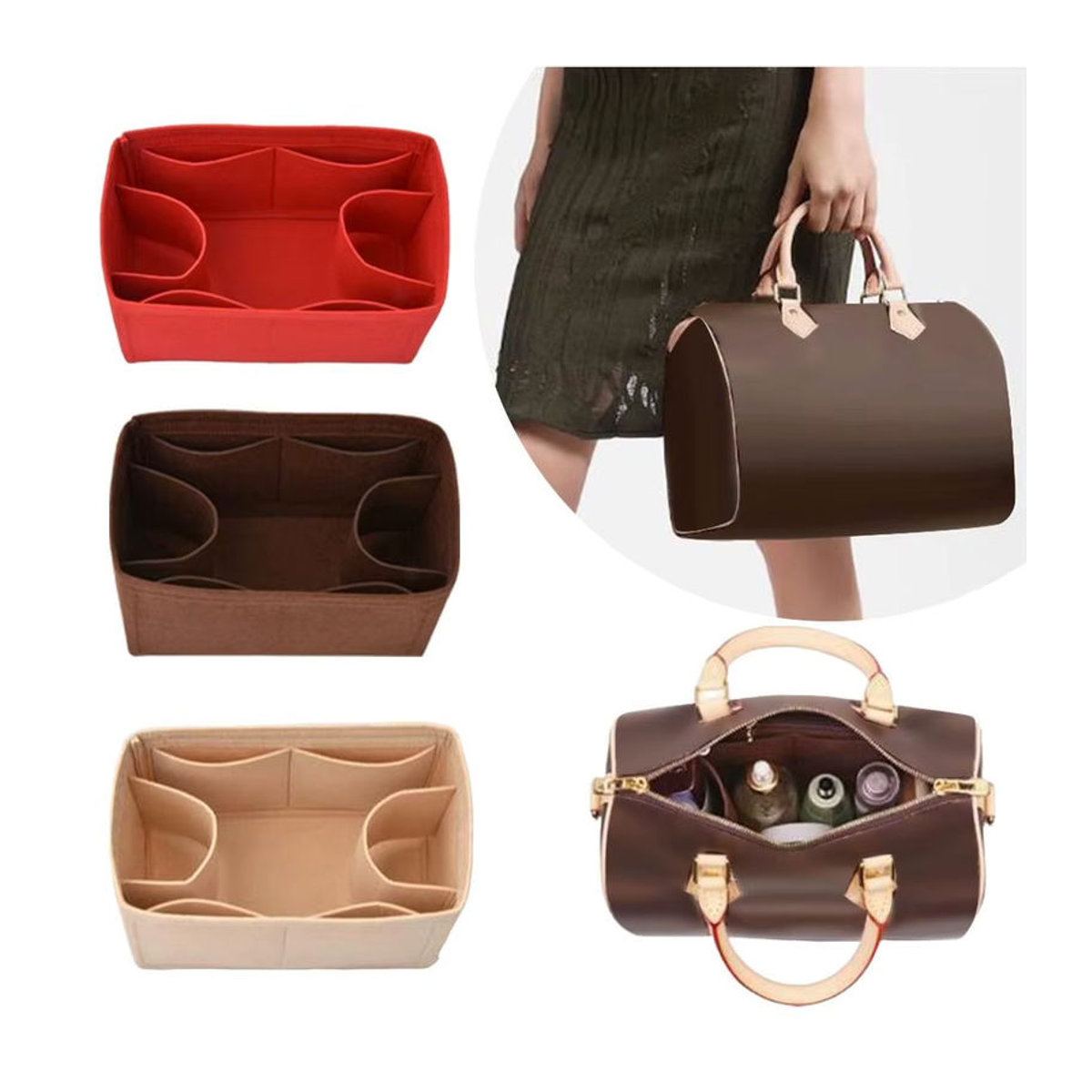 ISKYBOB Filz Handtaschen-Organizer in Rot oder Bunt für LV Speedy 25/30/35 und Gentlewoman Taschen mit großer Kapazität und minimalistischem Design - Bild 2