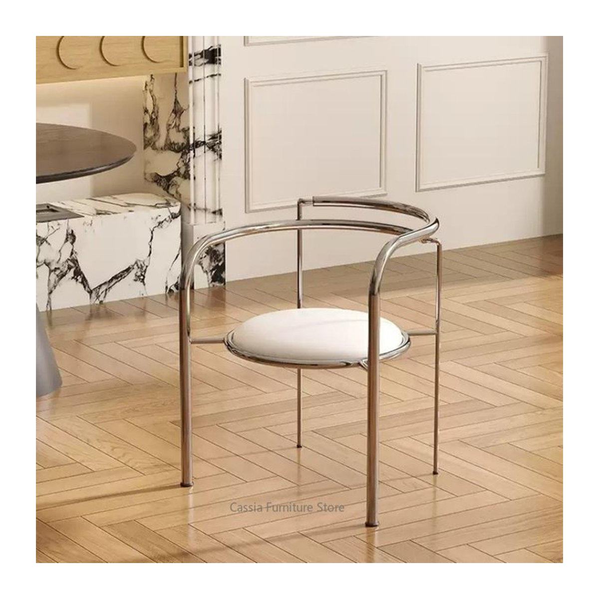 Italienischer Bauhaus Einzelstuhl mit Rückenlehne in Weiß im modernen Retro-Stil - Bild 1