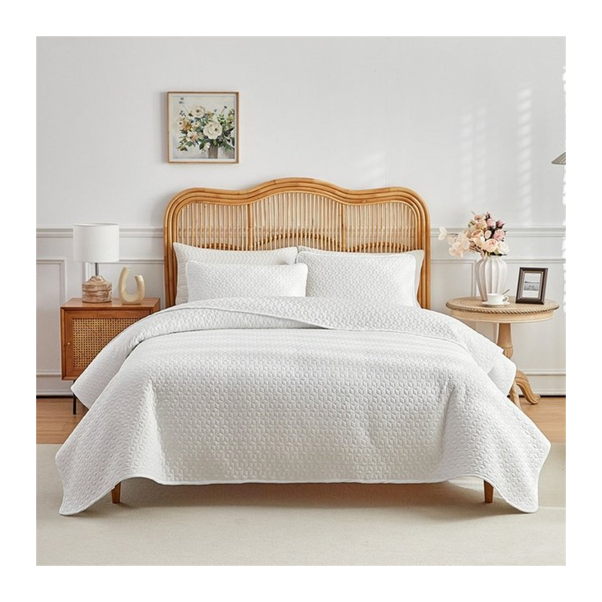 IvaRose HOME TEXTILE 3-teiliges Bettdecken-Set aus gestepptem Polyester in Weiß mit Kissenbezügen - Bild 1