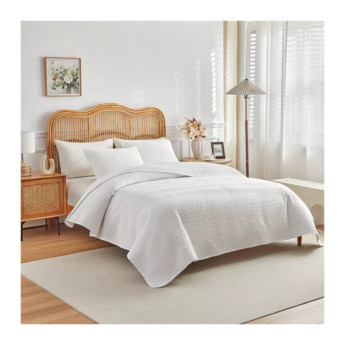 IvaRose HOME TEXTILE 3-teiliges Bettdecken-Set aus gestepptem Polyester in Weiß mit Kissenbezügen - Bild 3