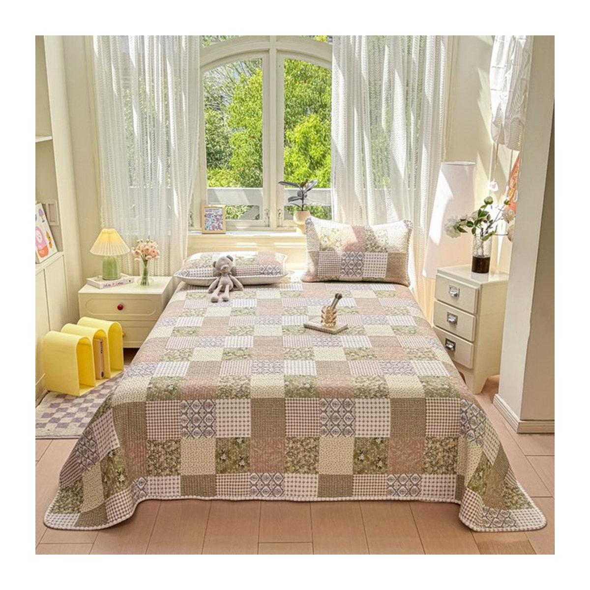IvaRose HOME TEXTILE 3-teiliges Bettwaren-Set mit Patchwork-Blumenmuster aus gesteppter Baumwolle, mehrfarbig - Bild 1