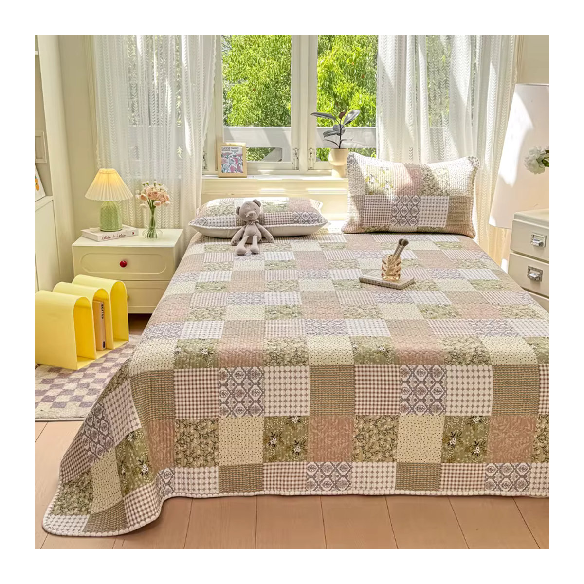 IvaRose HOME TEXTILE 3-teiliges Bettwaren-Set mit Patchwork-Blumenmuster aus gesteppter Baumwolle, mehrfarbig - Bild 2