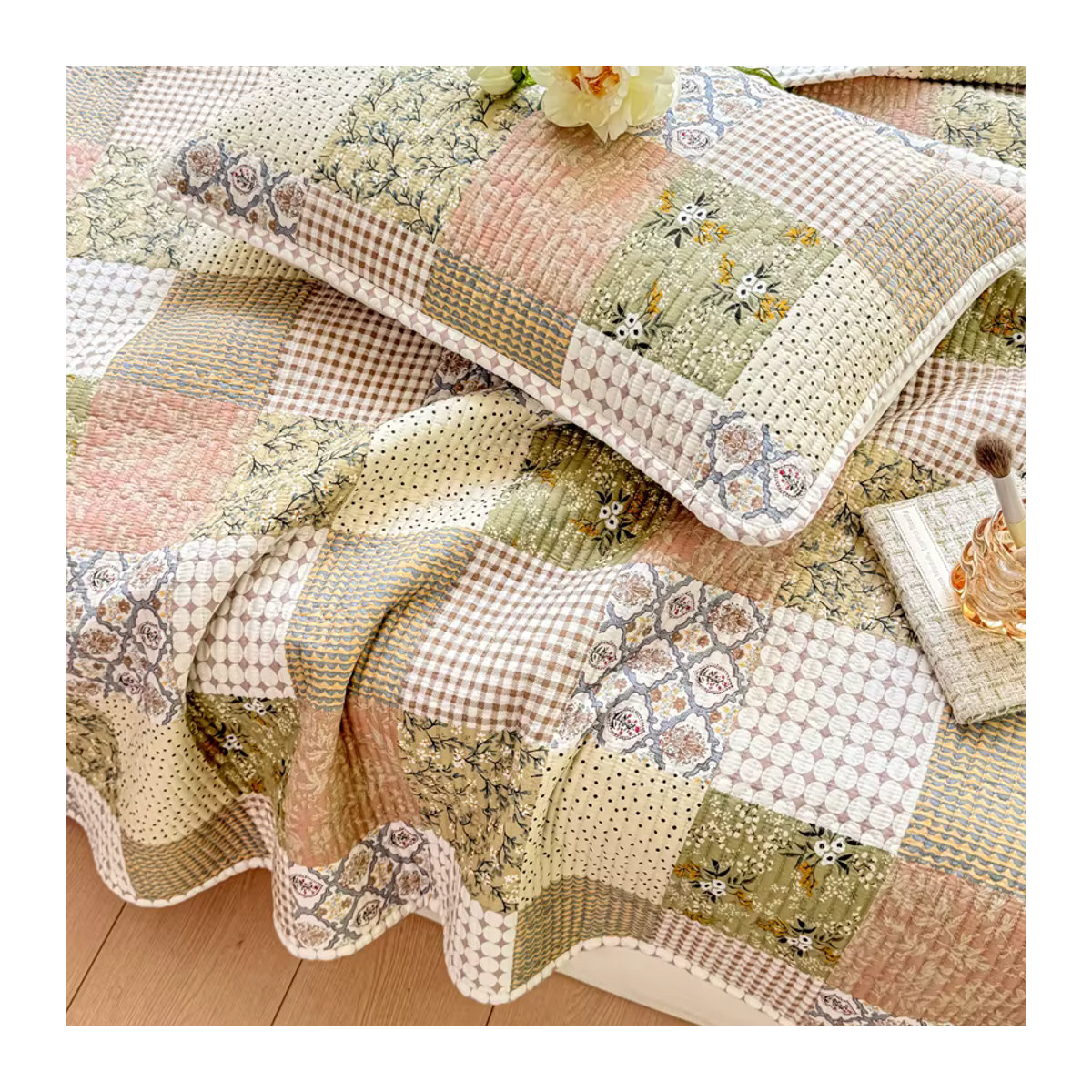 IvaRose HOME TEXTILE 3-teiliges Bettwaren-Set mit Patchwork-Blumenmuster aus gesteppter Baumwolle, mehrfarbig - Bild 5