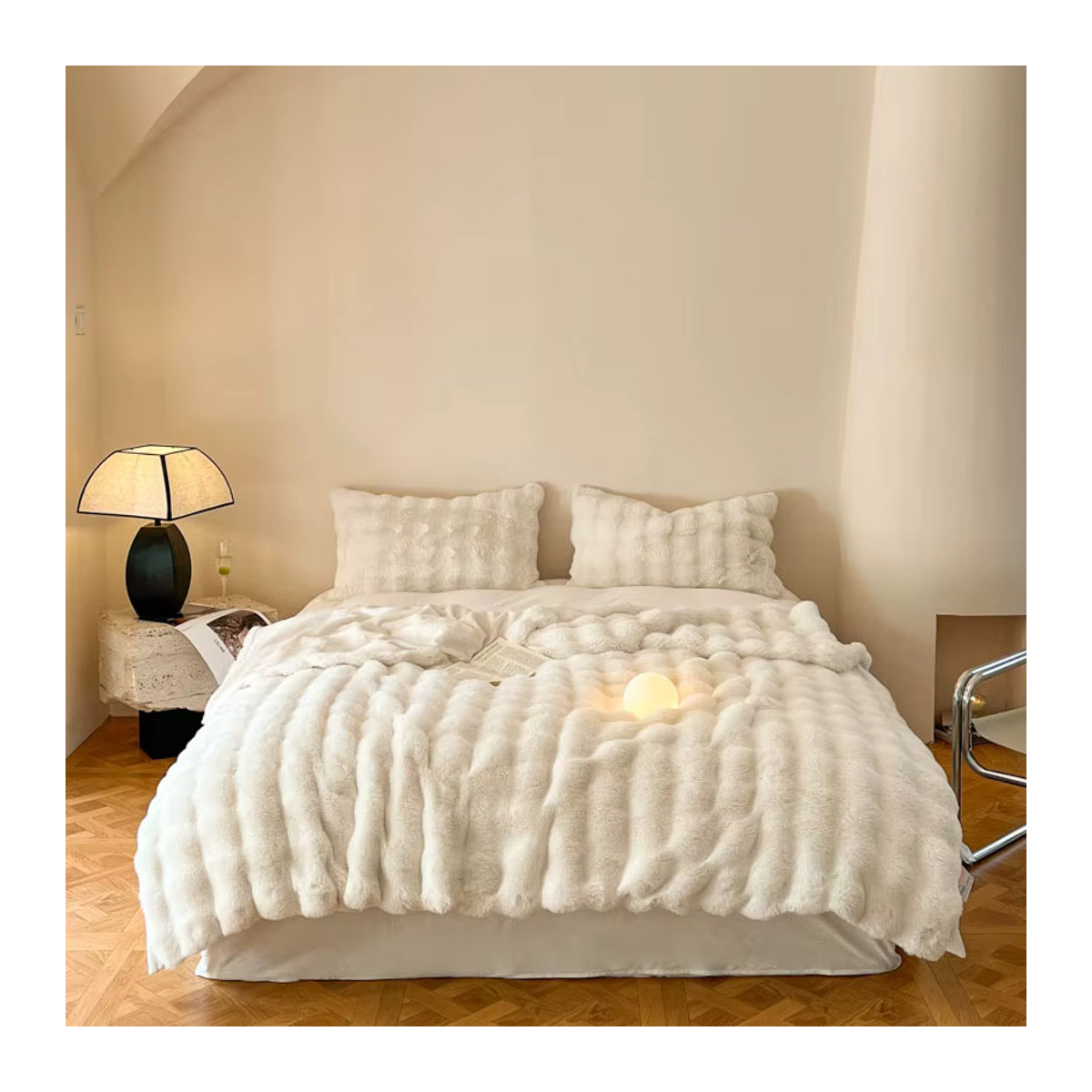 IvaRose HOME TEXTILE Kunstfell Decke aus Kaninchenfell-Optik in Weiß, weiche Winterdecke für Bett und Sofa - Bild 2