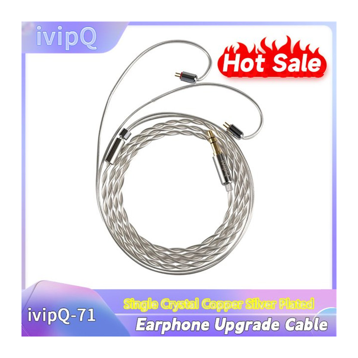 IvipQ Audio-Kabel aus 2-Core Einzelkristall-Kupfer mit Silberbeschichtung für 2,5mm, 3,5mm und 4,4mm Stecker mit MMCX, 2-PIN, QDC oder TFZ Anschluss - Bild 1