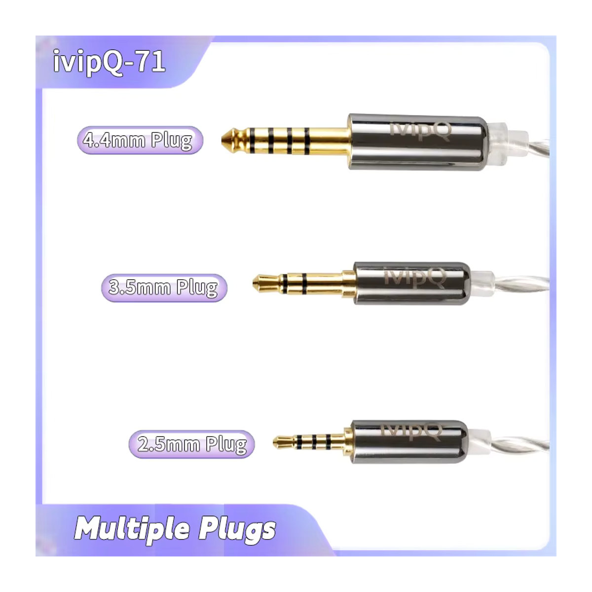 IvipQ Audio-Kabel aus 2-Core Einzelkristall-Kupfer mit Silberbeschichtung für 2,5mm, 3,5mm und 4,4mm Stecker mit MMCX, 2-PIN, QDC oder TFZ Anschluss - Bild 2