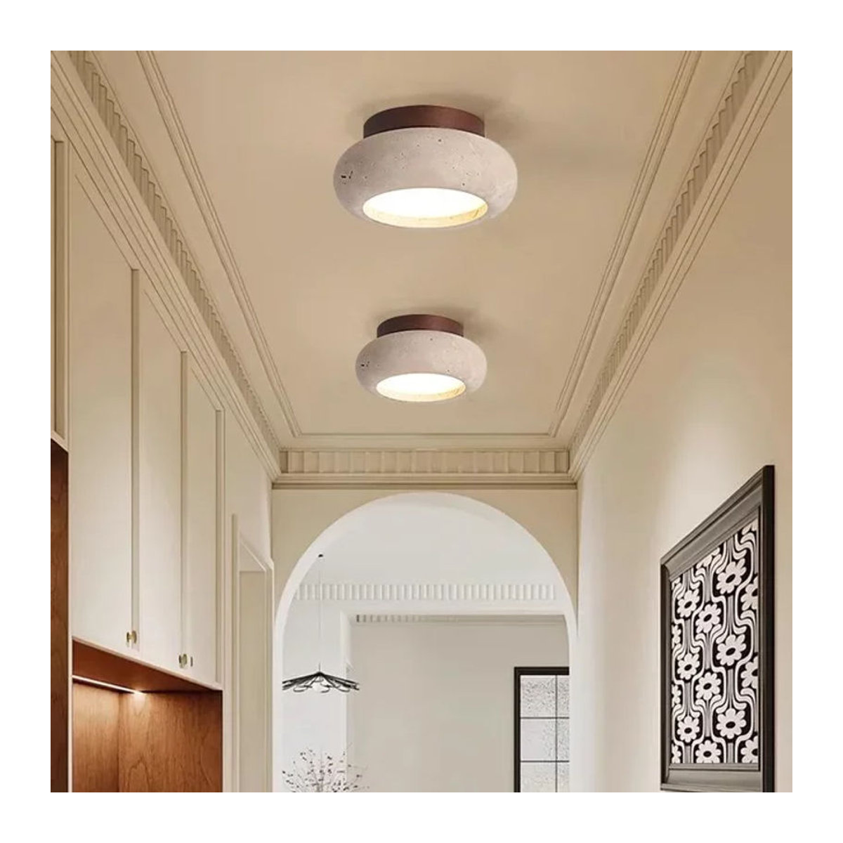 IWHD LED Deckenleuchte aus Holz in modernem skandinavischem Design, Ellipse in Gelb und Beige - Bild 1