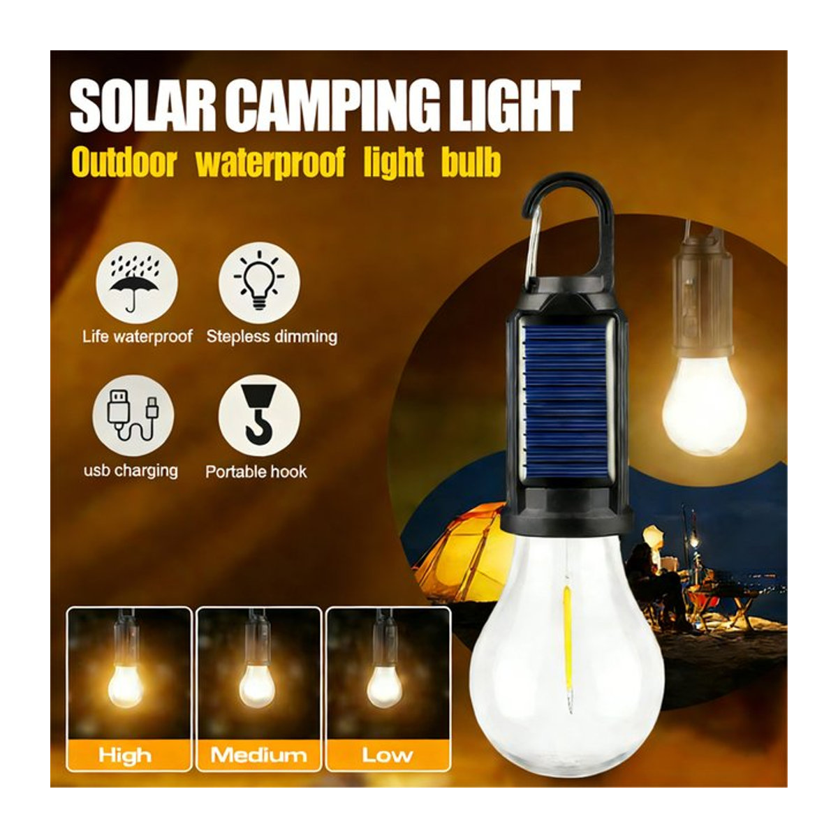 IWP Solar-Campinglampe im Retro-Design mit USB-Schnellladung, wasserdicht und tragbar zum Aufhängen für Outdoor, Picknick und Notfälle - Bild 1