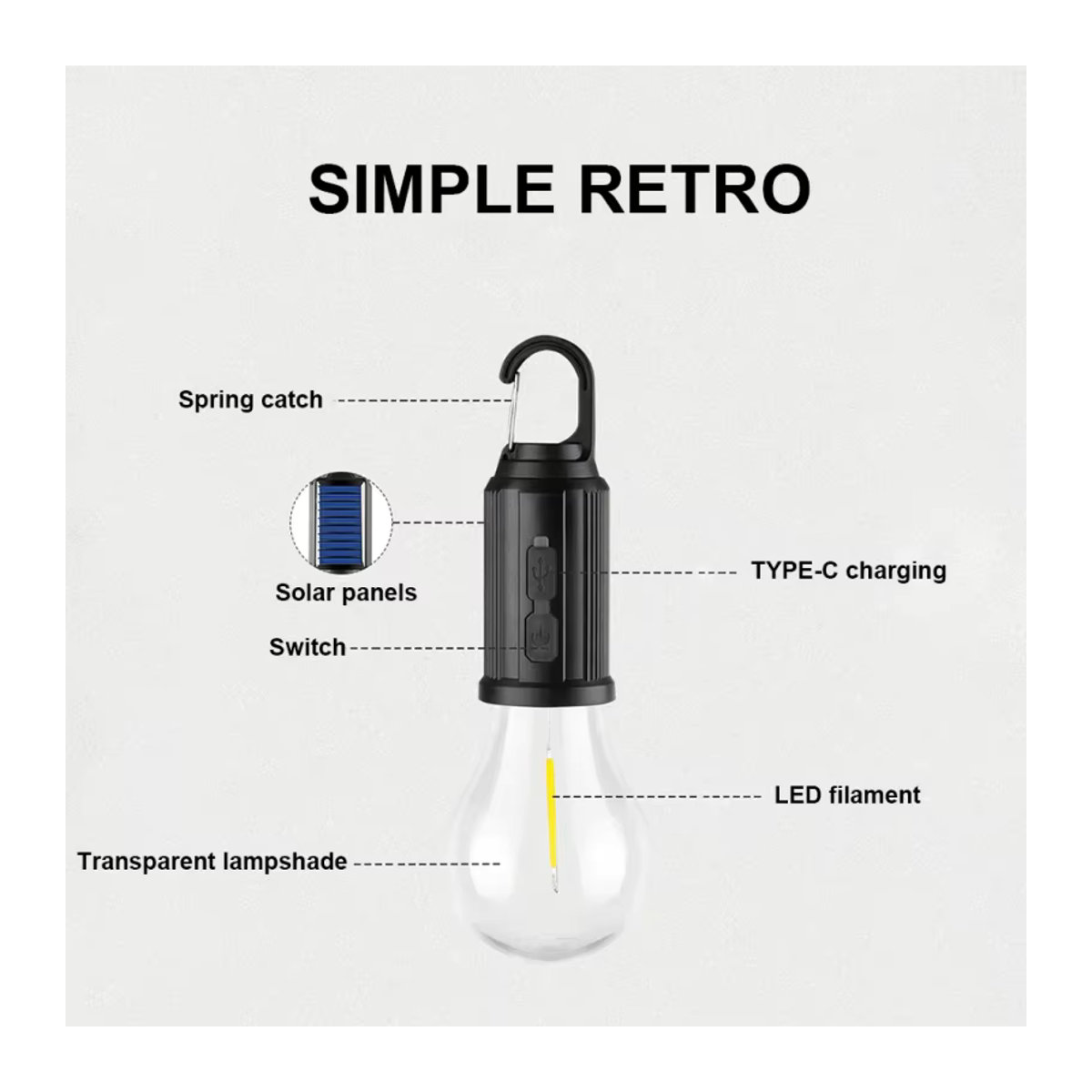 IWP Solar-Campinglampe im Retro-Design mit USB-Schnellladung, wasserdicht und tragbar zum Aufhängen für Outdoor, Picknick und Notfälle - Bild 5