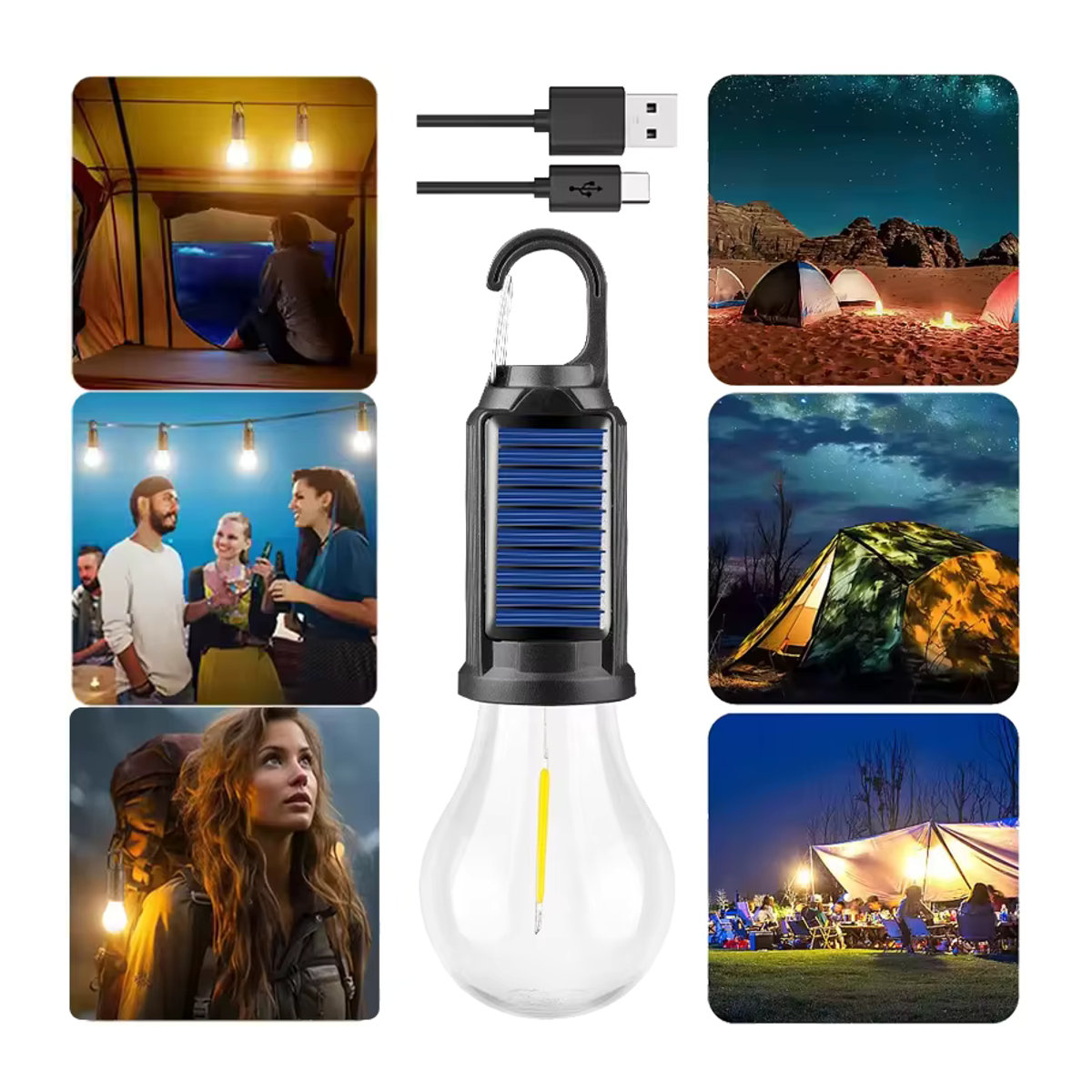 IWP Solar-Campinglampe im Retro-Design mit USB-Schnellladung, wasserdicht und tragbar zum Aufhängen für Outdoor, Picknick und Notfälle - Bild 7