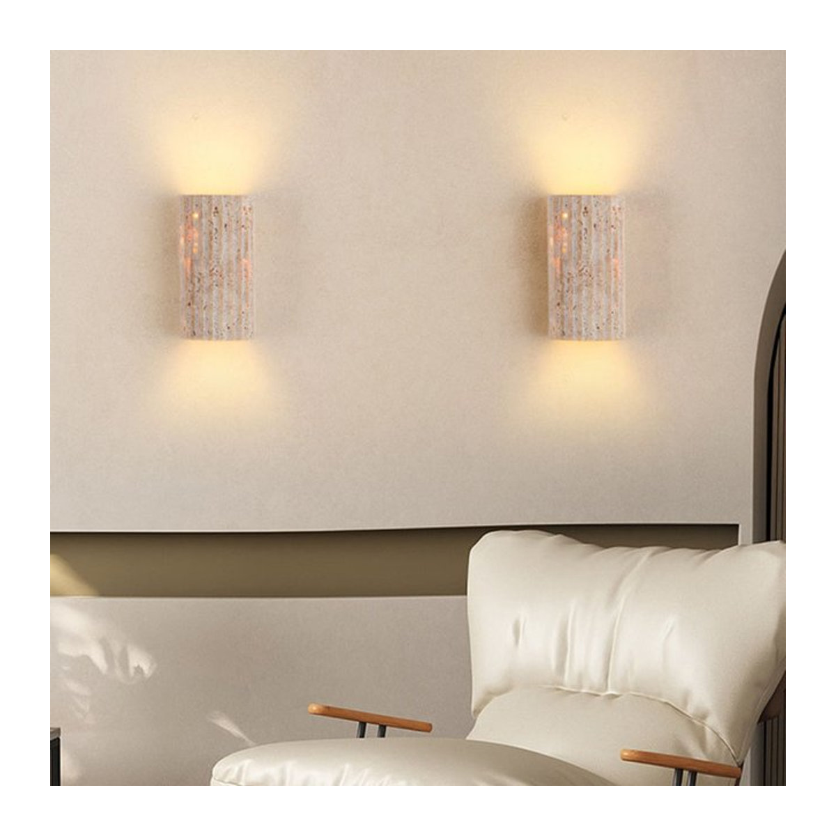 IWP Wandleuchte aus Naturstein in Beige im Art Deco Design mit warmweißem Licht für Innen und Außen - Bild 1