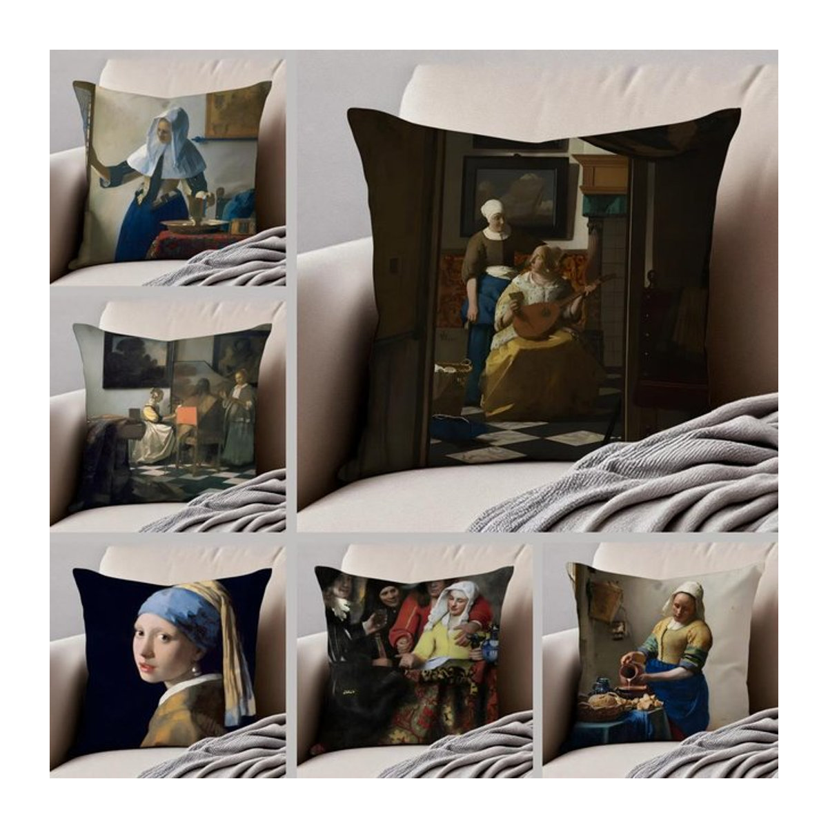J-Johannes V-Vermeer Kissenbezug aus Leinen in Weiß und Mehrfarbig für deine Couch und Raumdekoration - Bild 1