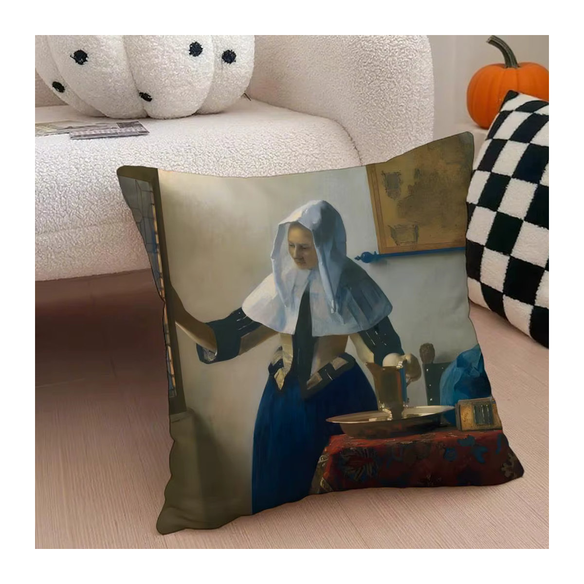 J-Johannes V-Vermeer Kissenbezug aus Leinen in Weiß und Mehrfarbig für deine Couch und Raumdekoration - Bild 3