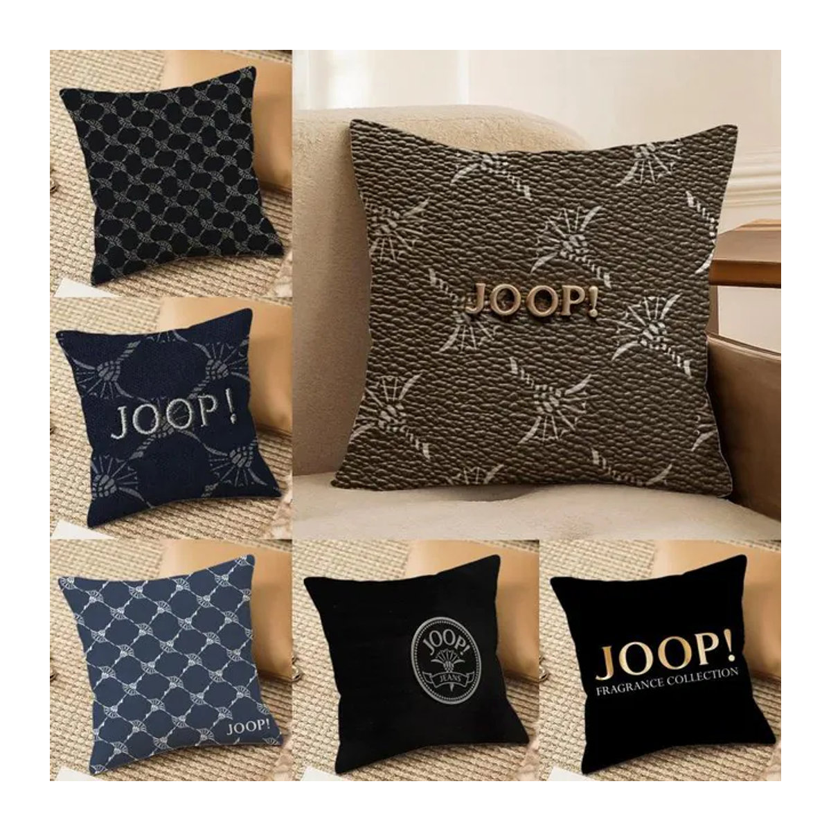 J-JoopS Fashion Logo Kissenbezug aus seidigem Kurzplüsch mit unsichtbarem Reißverschluss in Weiß und Mehrfarbig - Bild 1