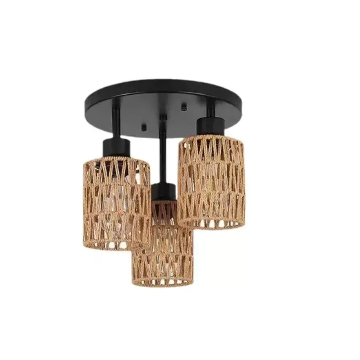 J OYINLED Handgefertigte Rattan-Deckenleuchte in Braun, Geflochtener Boho-Kronleuchter mit E27-Fassung als Wicker-Pendelleuchte für Schlafzimmer, Esszimmer und Flur - Bild 6