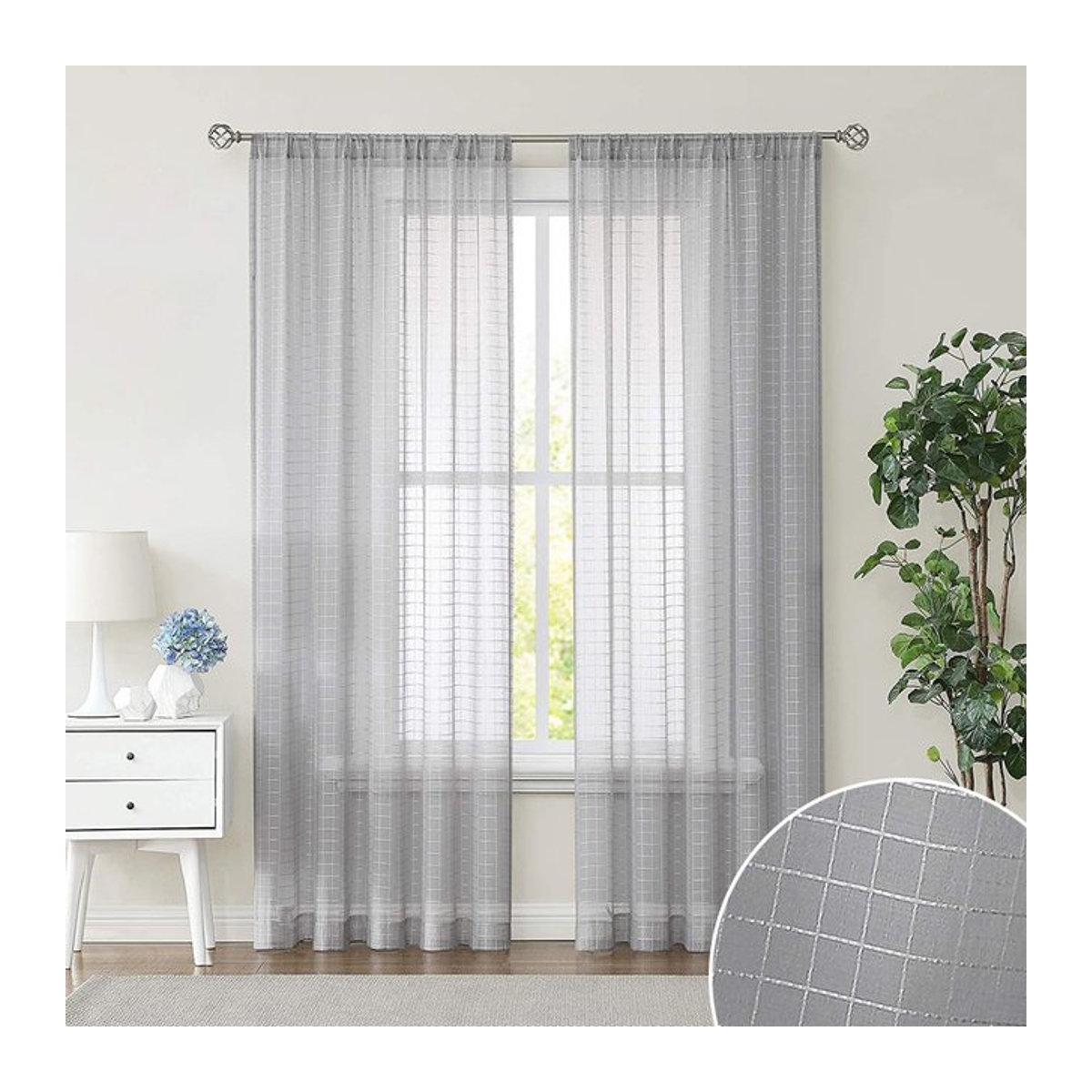 Jacquard Plaid Sheer Vorhänge aus Tüll für Wohnzimmer, Schlafzimmer und Küche - Bild 1