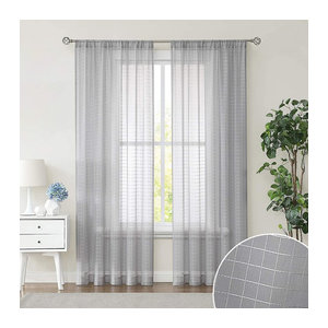 Jacquard Plaid Sheer Vorhänge aus Tüll für Wohnzimmer, Schlafzimmer und Küche