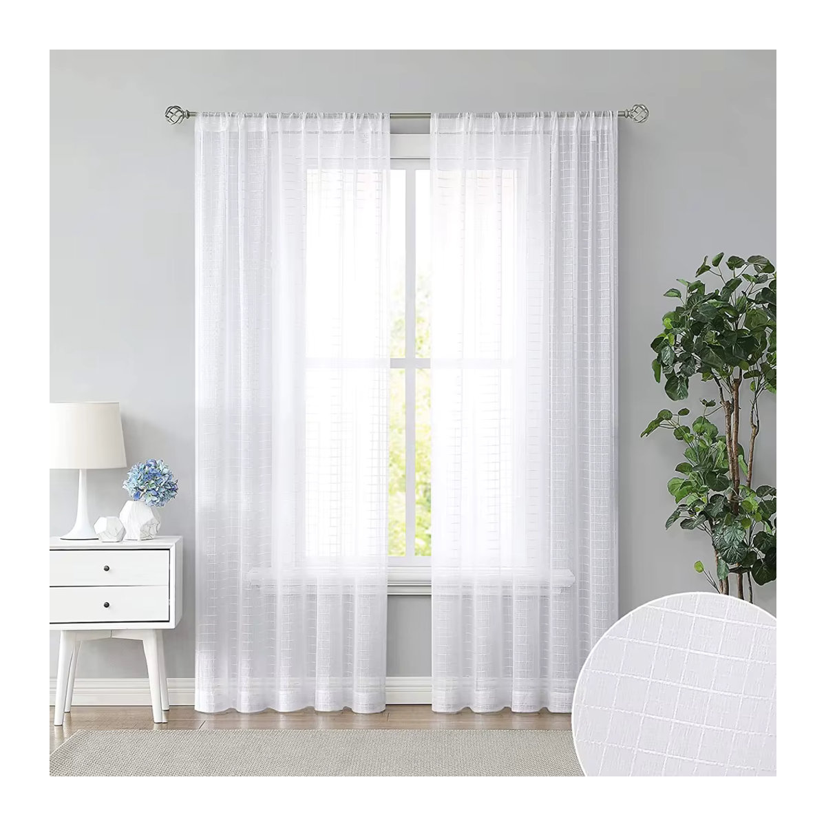 Jacquard Plaid Sheer Vorhänge aus Tüll für Wohnzimmer, Schlafzimmer und Küche - Bild 2