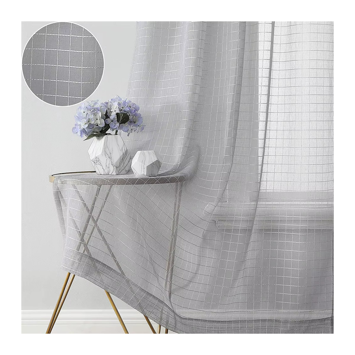 Jacquard Plaid Sheer Vorhänge aus Tüll für Wohnzimmer, Schlafzimmer und Küche - Bild 3