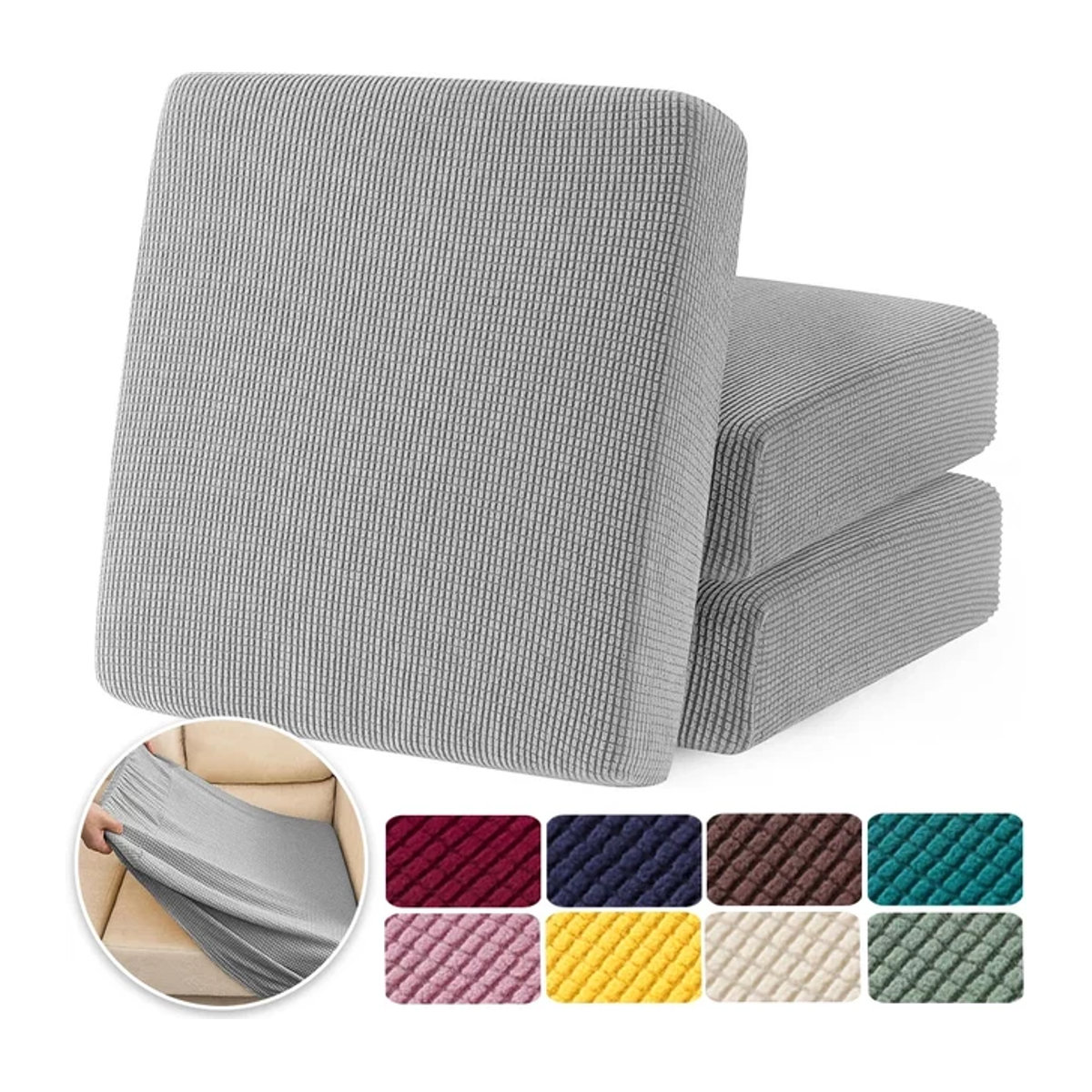 Jacquard Pure Sofabezug aus Polar Fleece Stretch in Grau als abnehmbarer Couchbezug und Möbelschutz für dein Sofa oder deine Chaiselongue von Airldianer - Bild 1