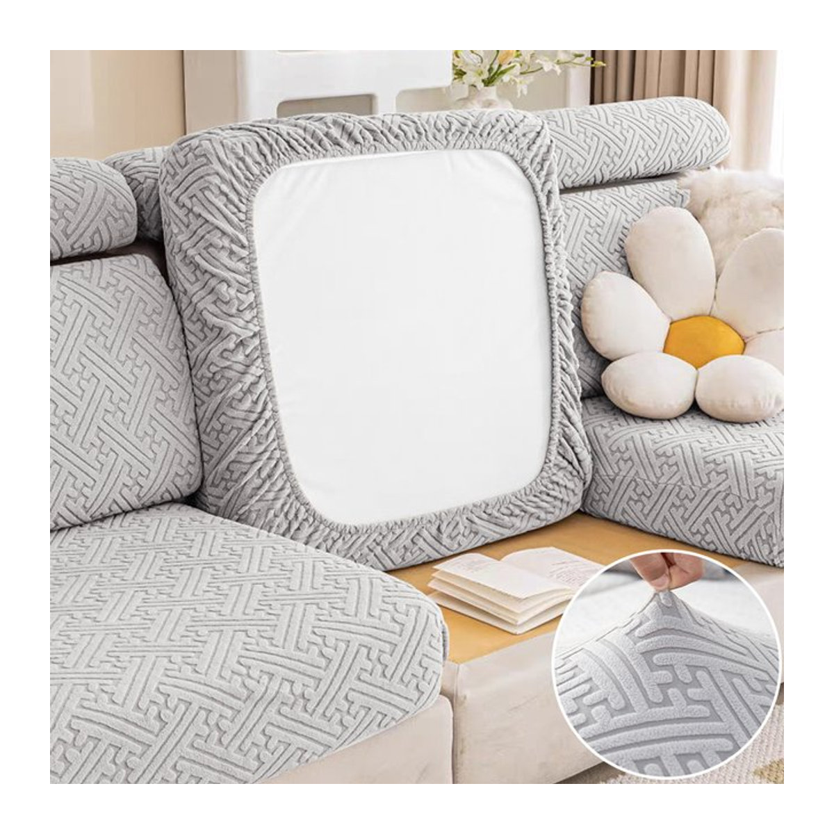 Jacquard-Sitzbezüge für dein Sofa von Airldianer in Grau, elastische und waschbare Couchbezüge zur Schonung deiner Oberfläche - Bild 1