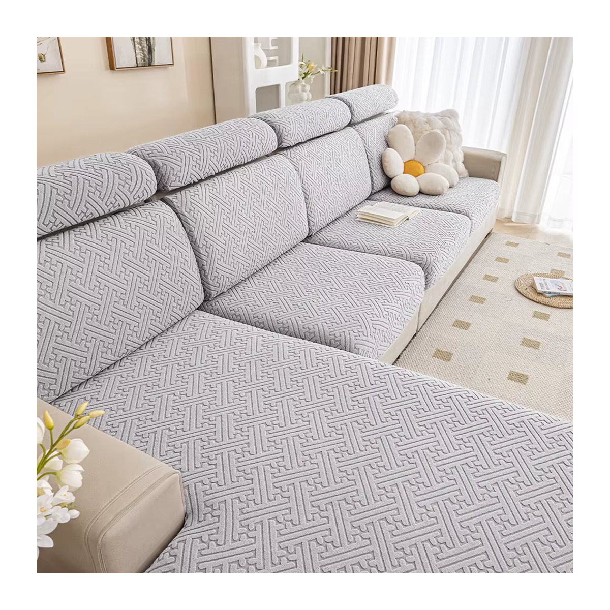 Jacquard-Sitzbezüge für dein Sofa von Airldianer in Grau, elastische und waschbare Couchbezüge zur Schonung deiner Oberfläche - Bild 2