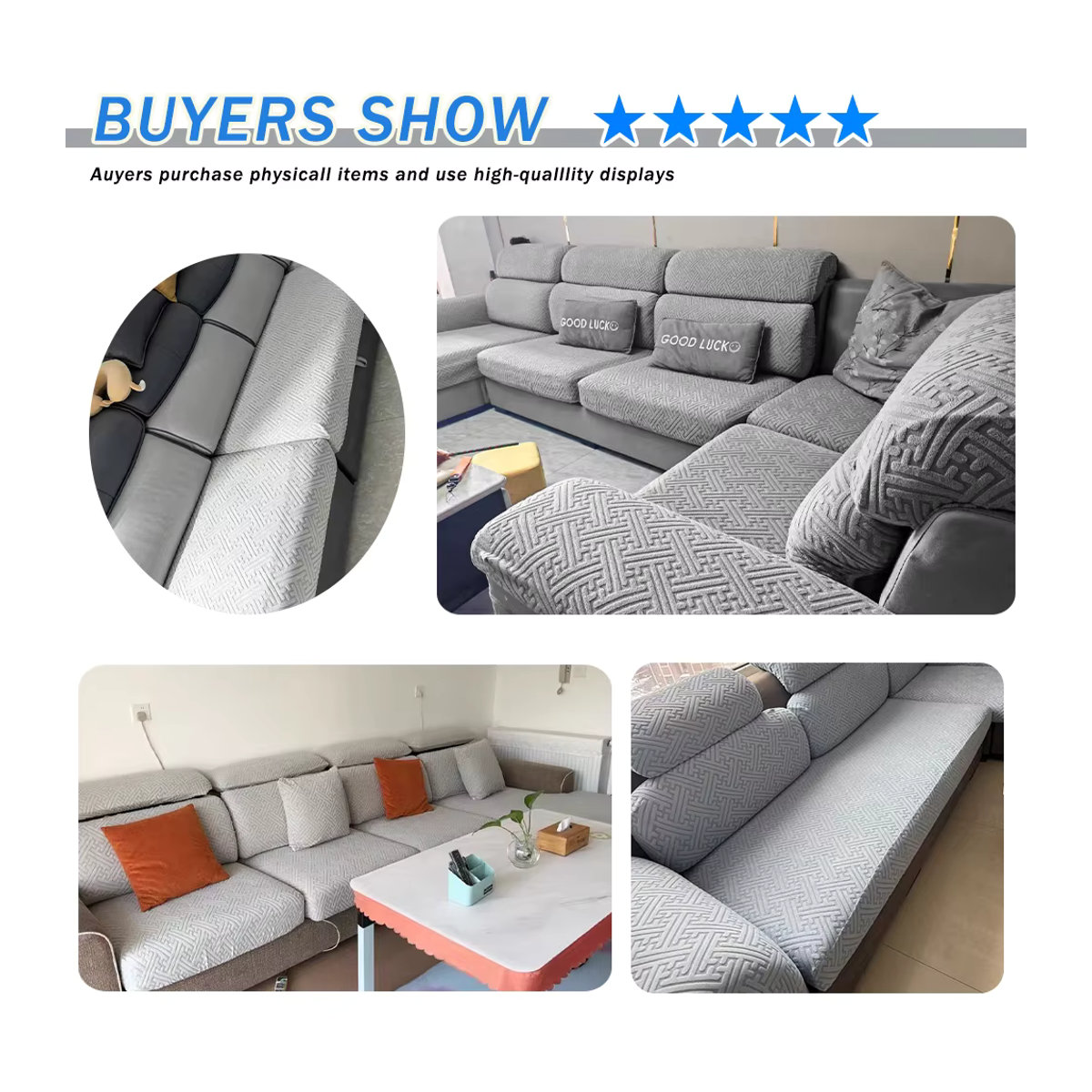 Jacquard-Sitzbezüge für dein Sofa von Airldianer in Grau, elastische und waschbare Couchbezüge zur Schonung deiner Oberfläche - Bild 3