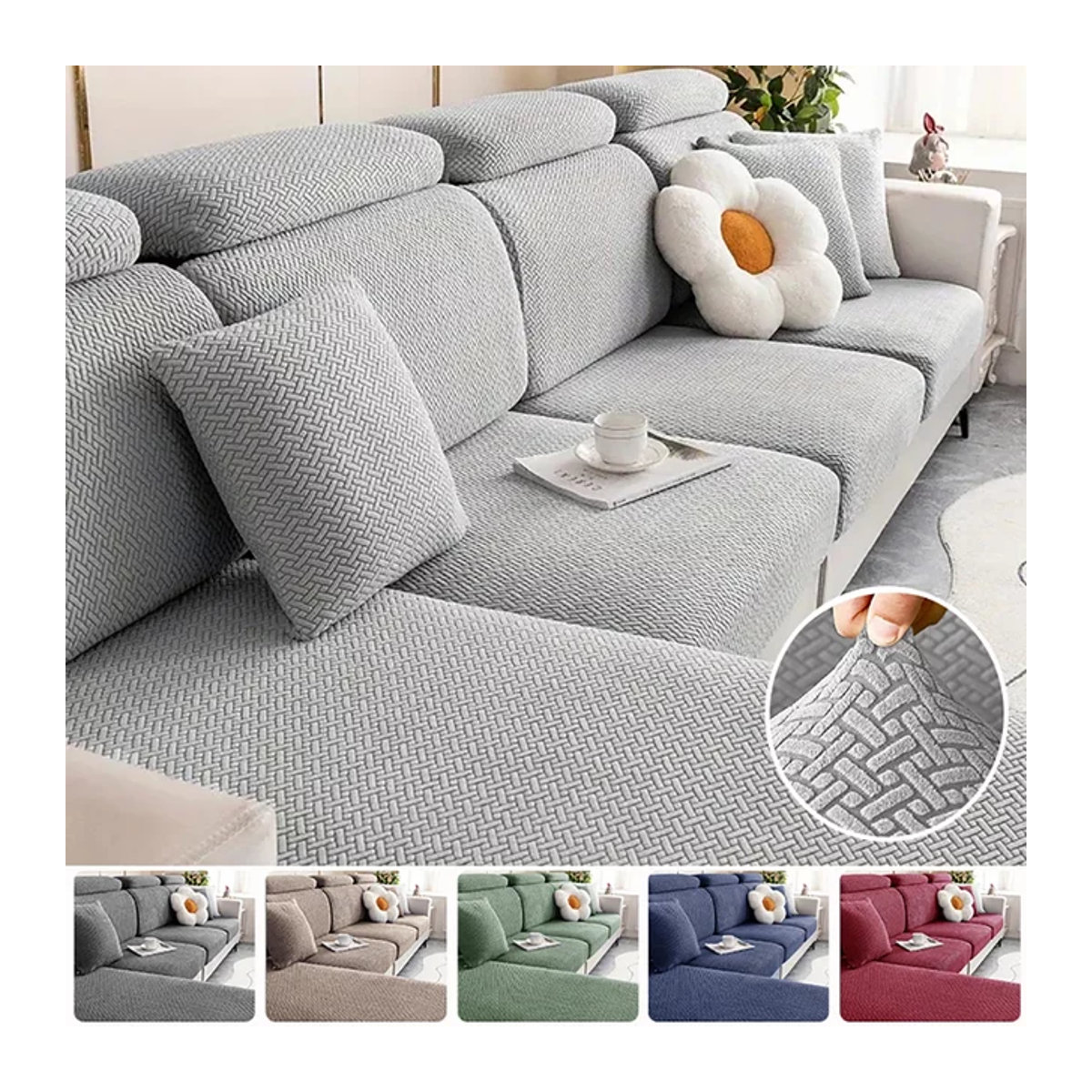 Jacquard-Sofasitzkissenbezug von Airldianer für Ecksofas in Braun oder Grau - Bild 1