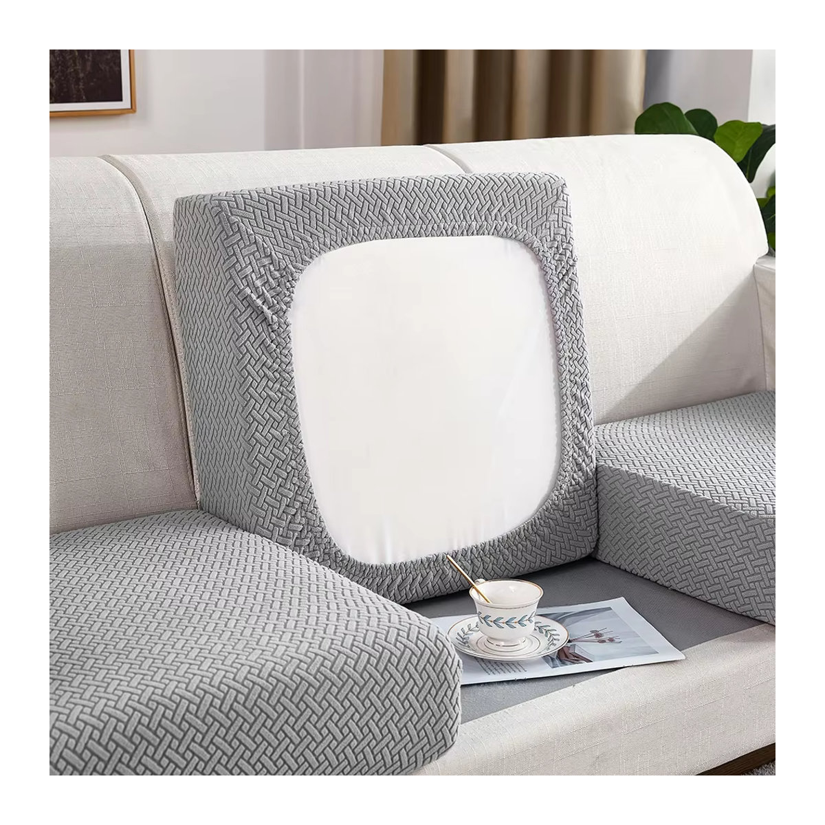 Jacquard-Sofasitzkissenbezug von Airldianer für Ecksofas in Braun oder Grau - Bild 3