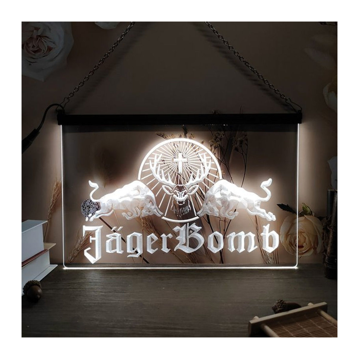 Jager Bull Wine LED Neon Schild in Rosa und Weiß für deine Wanddekoration im Schlafzimmer oder bei Hochzeiten - Bild 1