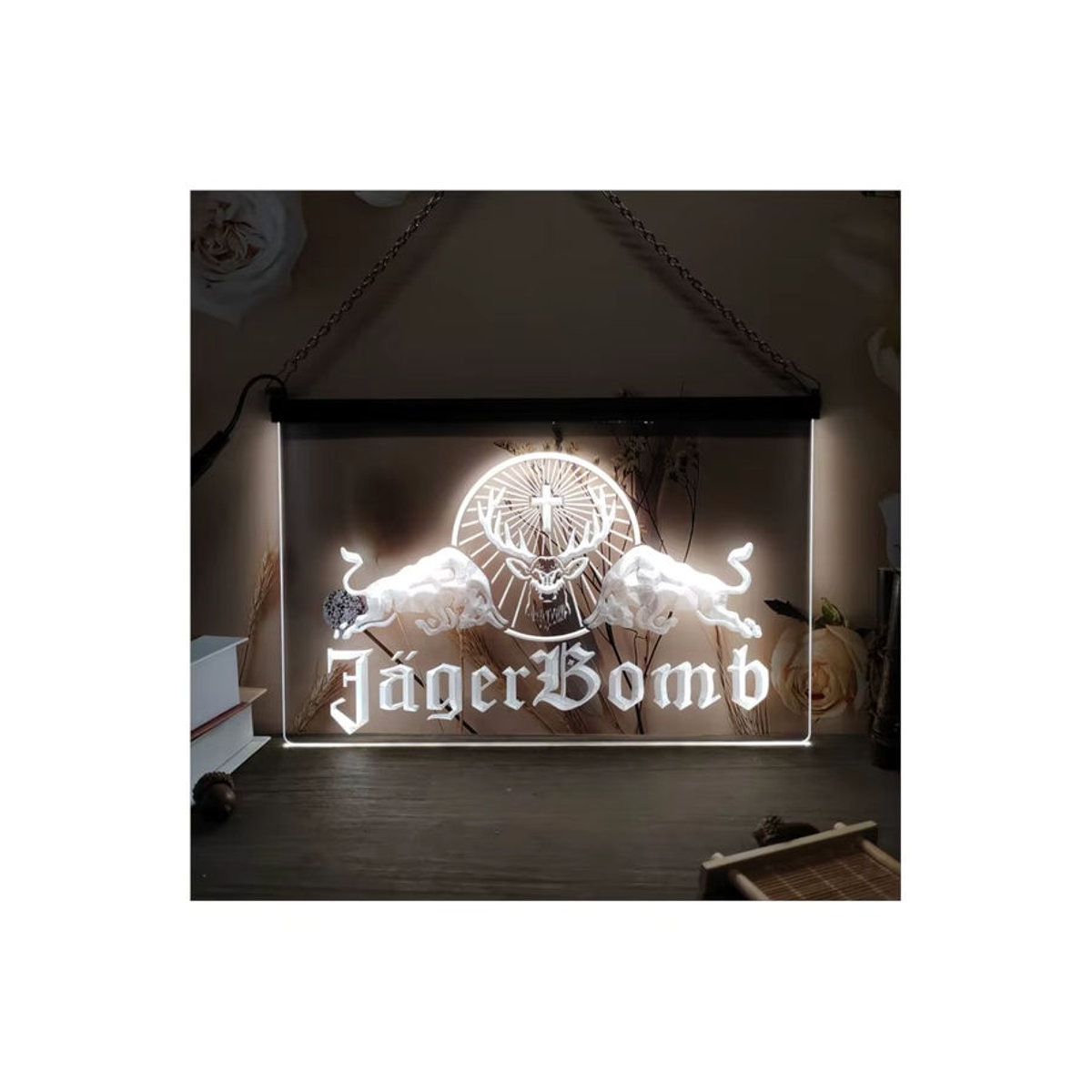 Jager Bull Wine LED Neon Schild in Rosa und Weiß für deine Wanddekoration im Schlafzimmer oder bei Hochzeiten - Bild 3