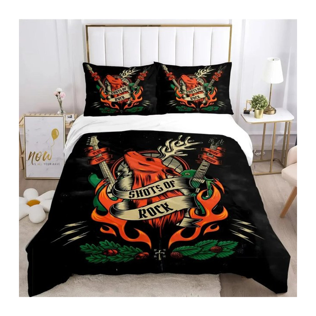 Jagermeister Hirsch Bettwäsche-Set mit Bettbezug und Kissenbezügen in Schwarz, B/H: 240 x 220 cm - Bild 1