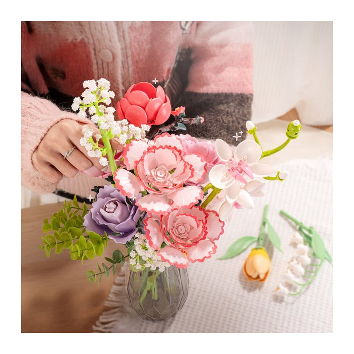 JAKI Bausteinsträuße Blumen Set aus Kunststoff in Mehrfarbig mit Tulpen, Nelken und Narzissen - Bild 1