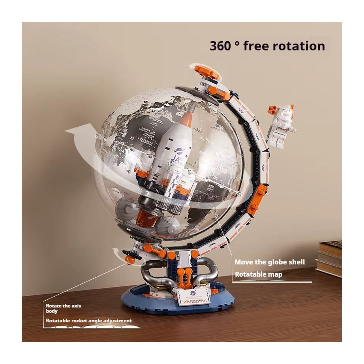 JAKI Globe-Bauset für Erwachsene, mehrfarbiges Weltraumbausteine-Modell aus Kunststoff als drehbarer Globus zur Dekoration - Bild 2