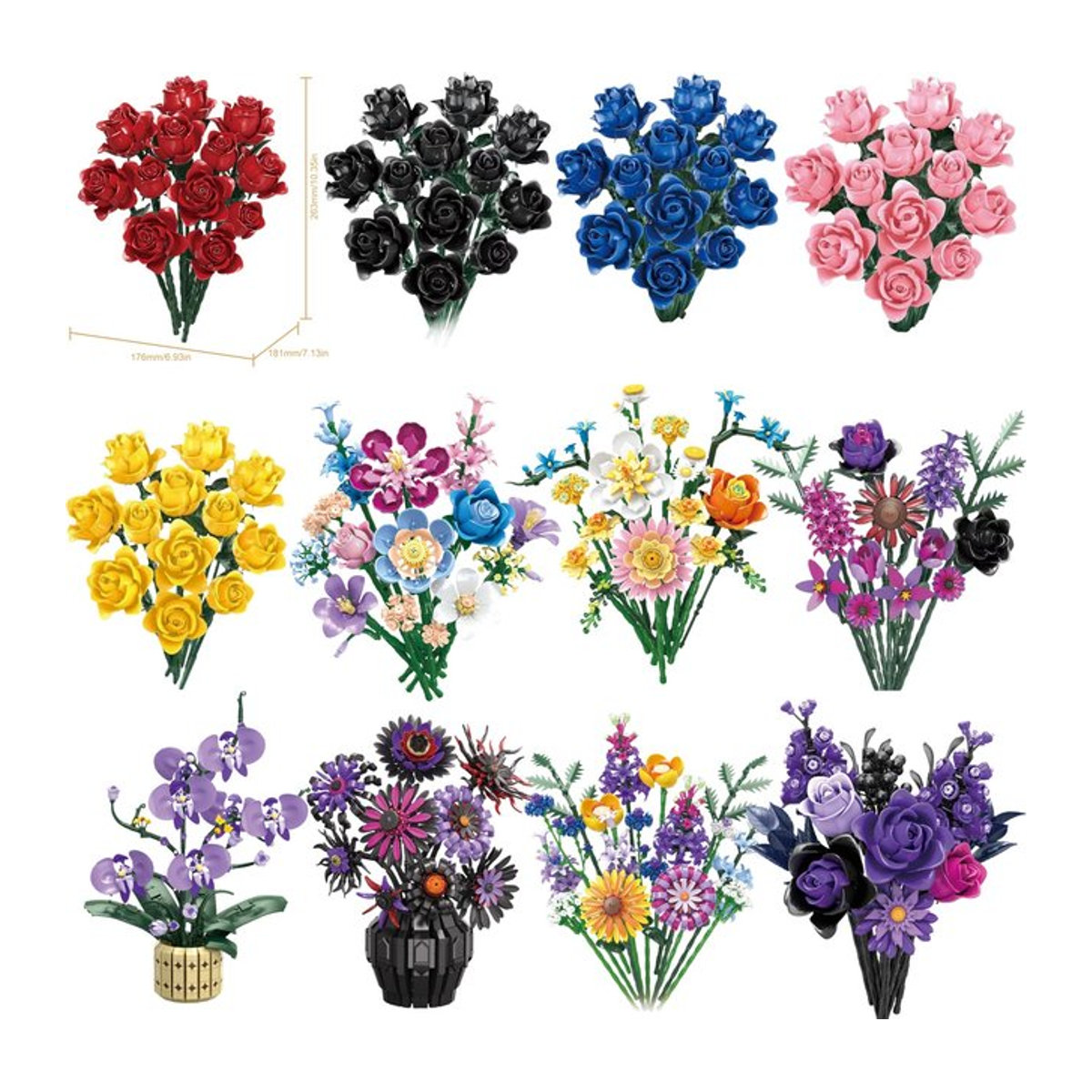 JAKI Romantischer Blumenstrauß aus Bausteinen, Mehrfarbiges MOC-Modell aus Kunststoff - Bild 1