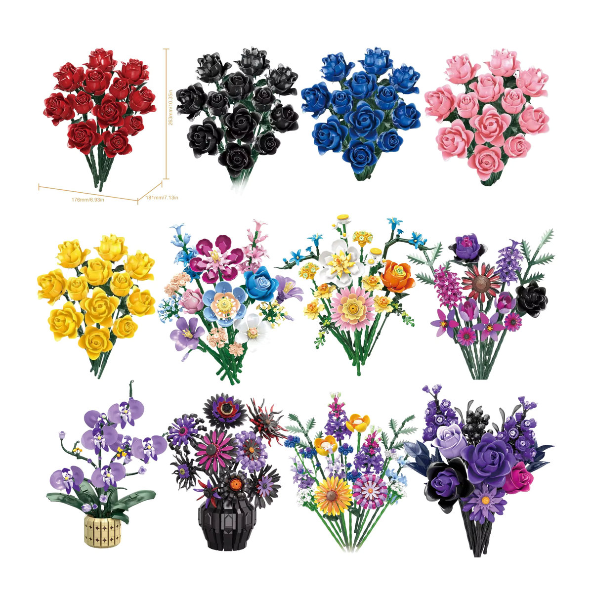 JAKI Romantischer Blumenstrauß aus Bausteinen, Mehrfarbiges MOC-Modell aus Kunststoff - Bild 3