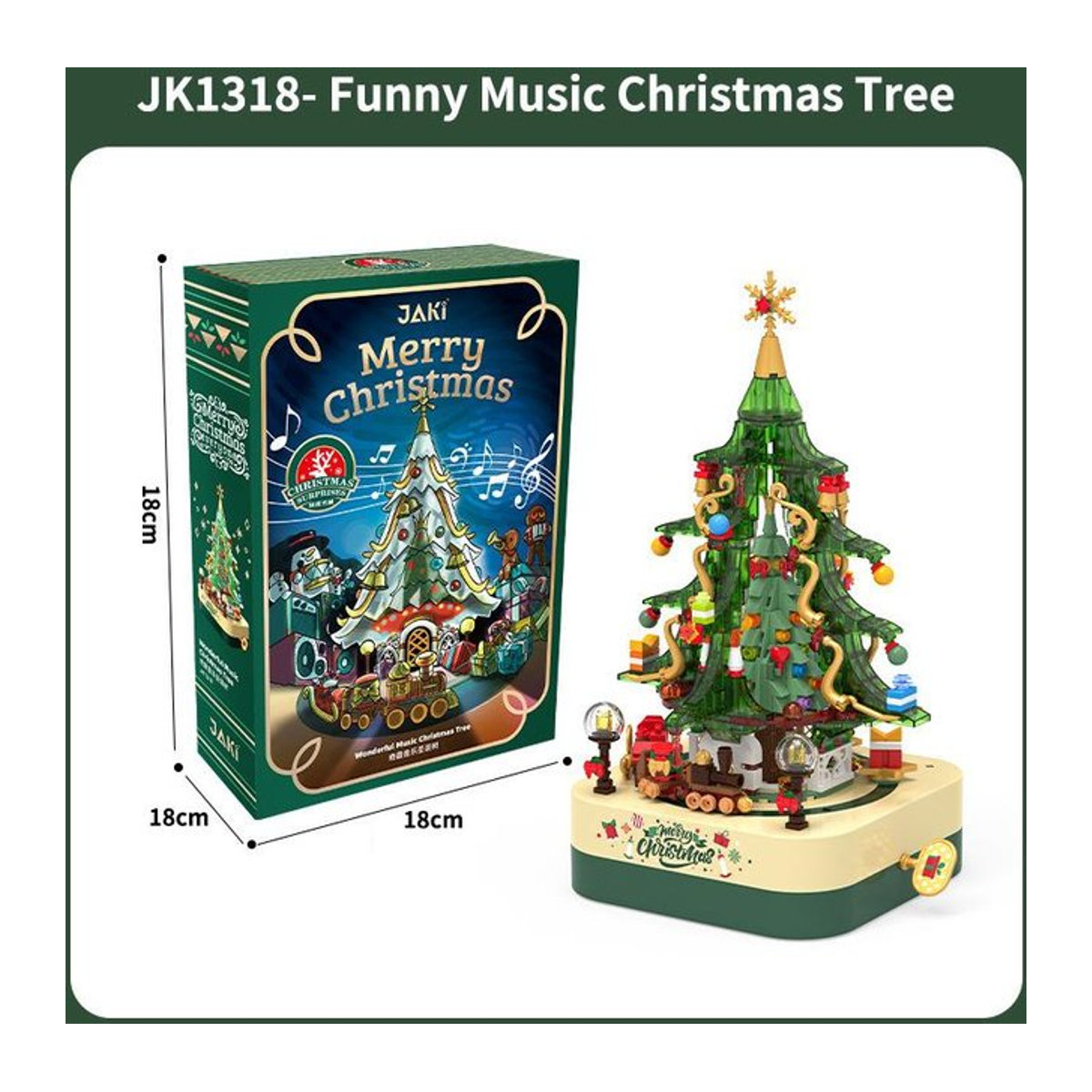 JAKI Weihnachtsbaum Spieluhr Baustein-Set JK-1318 mit Figuren in Grün - Bild 1