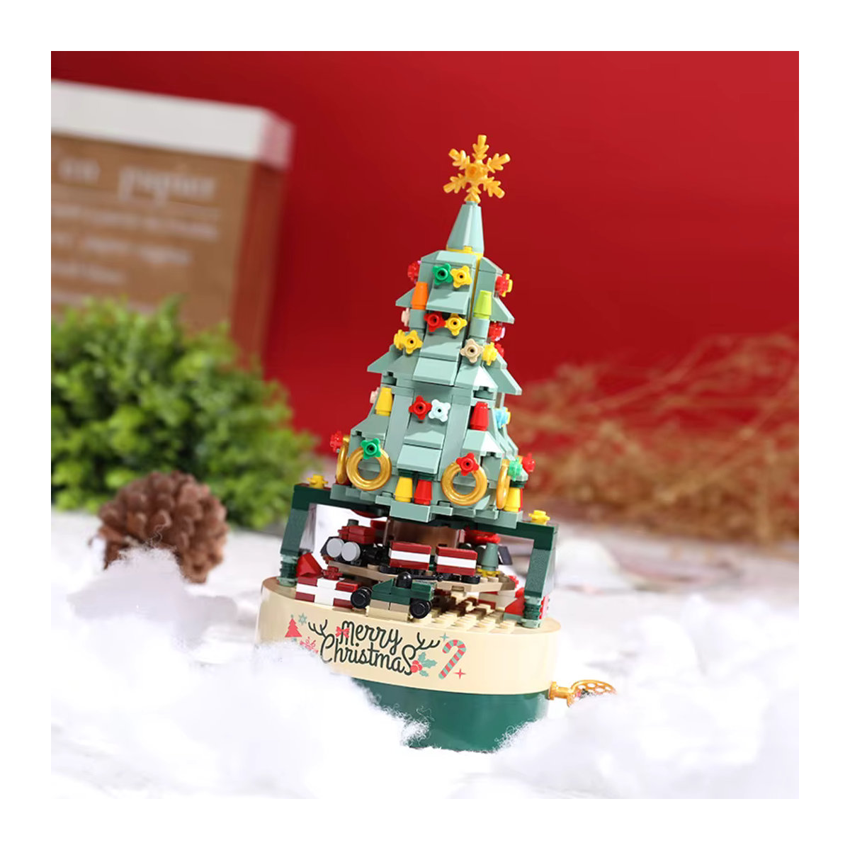 JAKI Weihnachtsbaum Spieluhr Baustein-Set JK-1318 mit Figuren in Grün - Bild 6