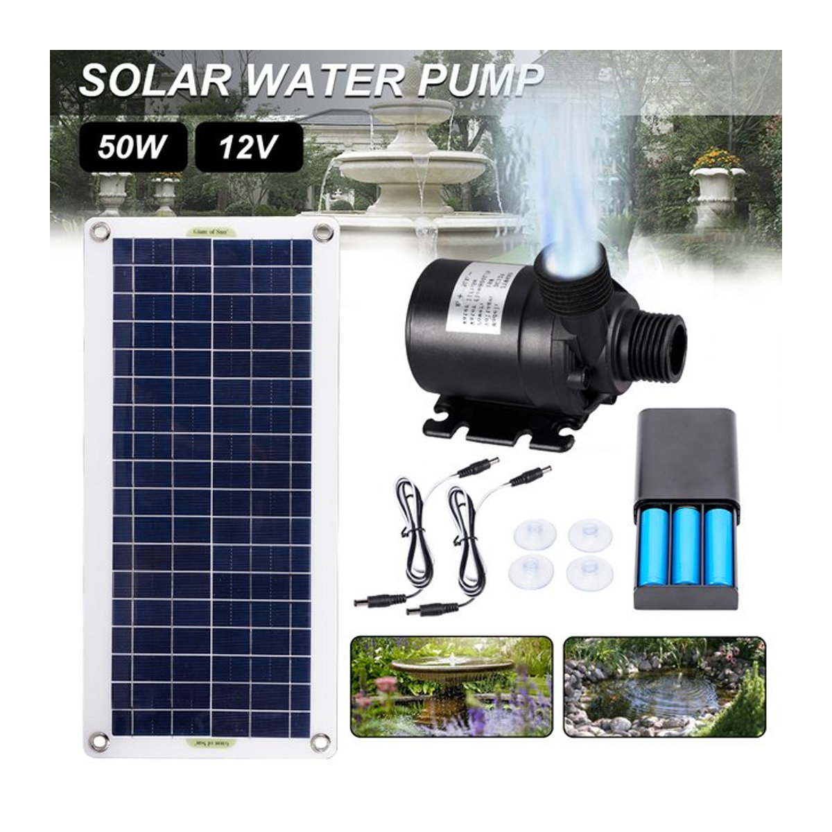 JAKYLOVE 50 W Solar-Wasserpumpe Set mit bürstenlosem Solarpanel für Teich, Pool und Aquarium in Schwarz - Bild 1