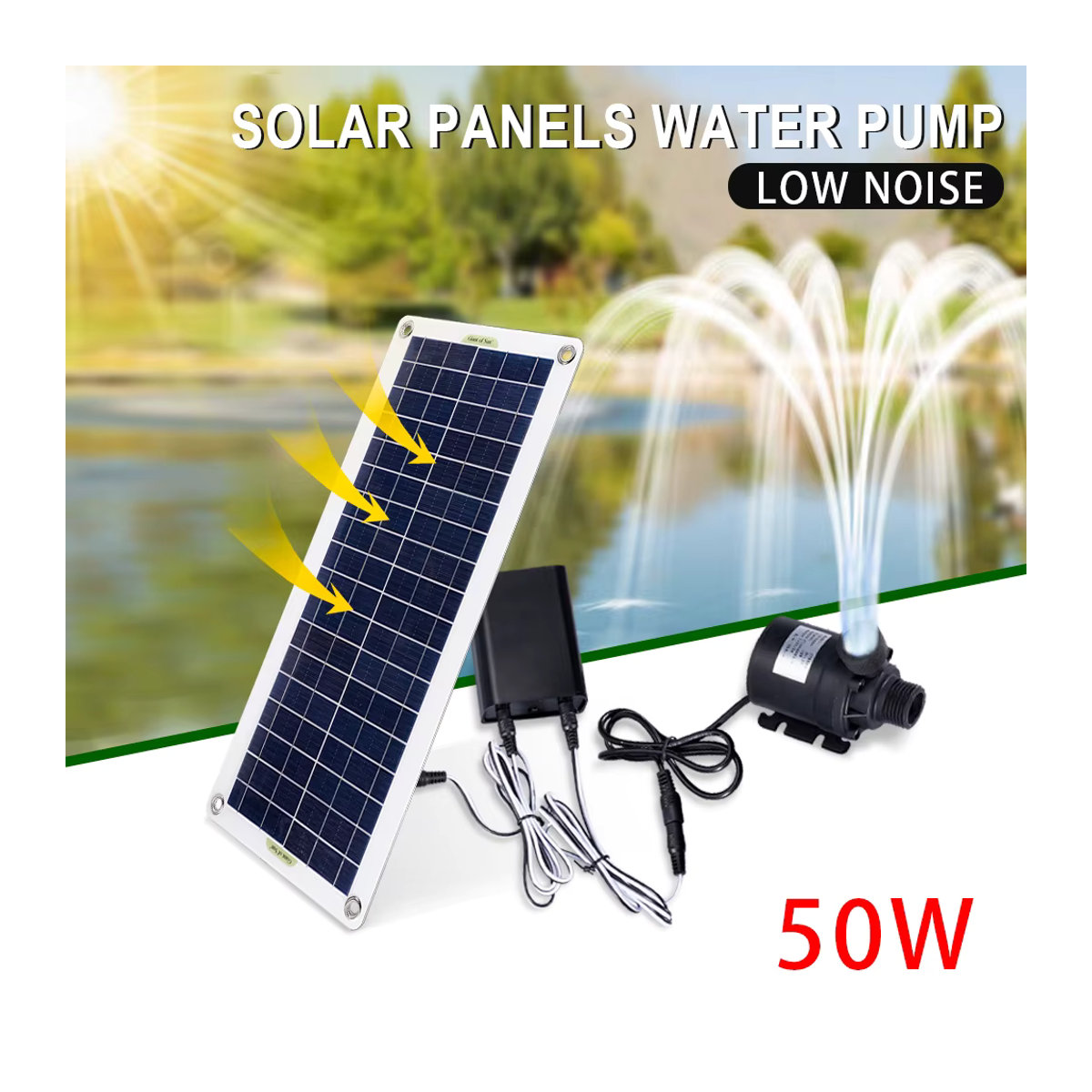 JAKYLOVE 50 W Solar-Wasserpumpe Set mit bürstenlosem Solarpanel für Teich, Pool und Aquarium in Schwarz - Bild 2