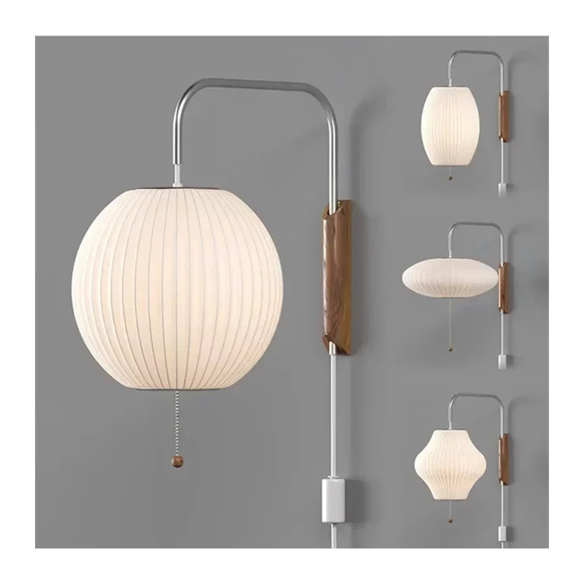 Japanische Nelson Wandleuchte aus handgewebter Seide in Beige für Wohnzimmer und Schlafzimmer - Bild 1