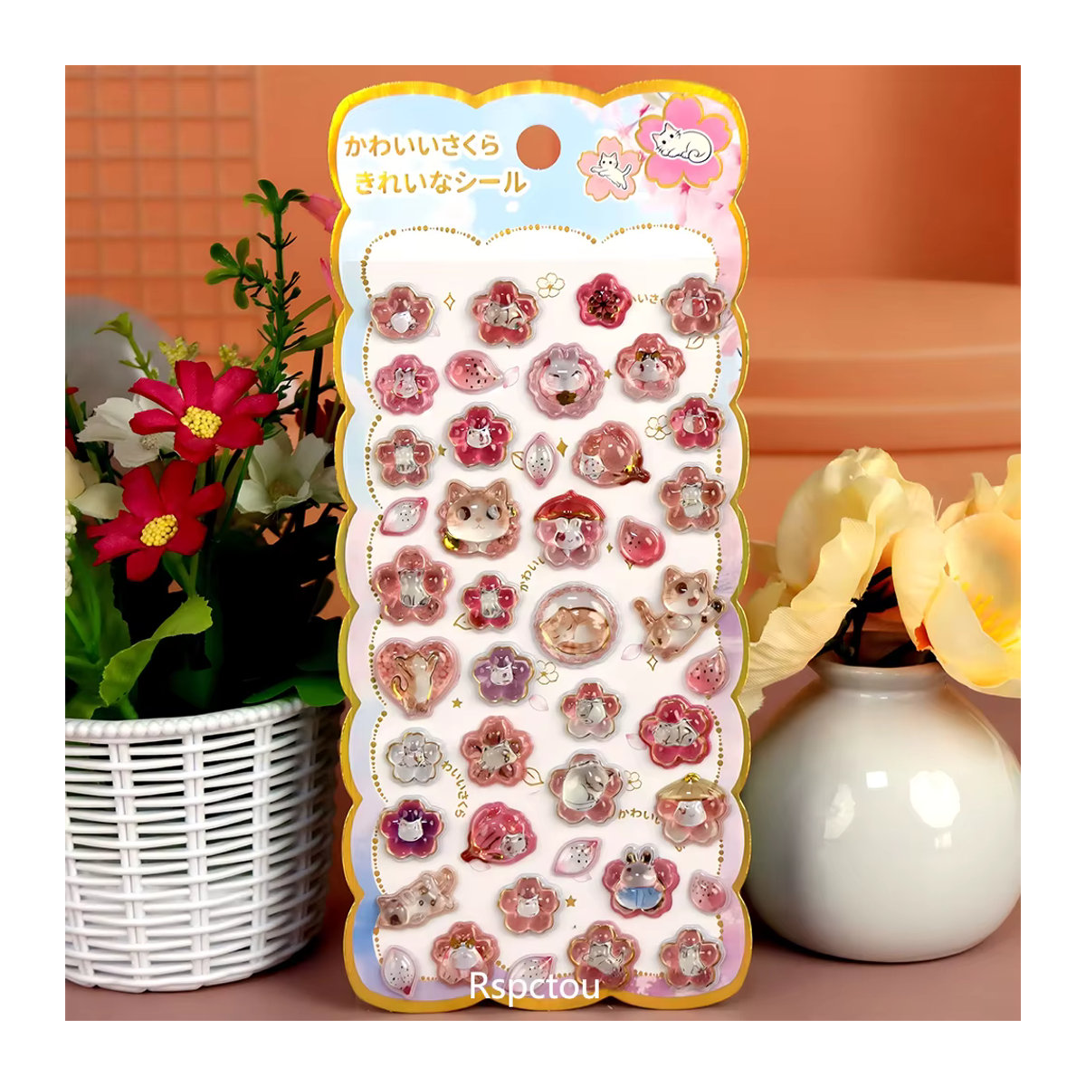 Japanische Sakura 3D-Kristall-Relief-Aufkleber mit floralem Design, wasserfeste Cartoon Ästhetik-Sticker für Laptop und Handy, mehrfarbig - Bild 5
