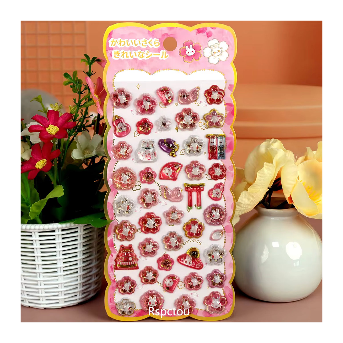 Japanische Sakura 3D-Kristall-Relief-Aufkleber mit floralem Design, wasserfeste Cartoon Ästhetik-Sticker für Laptop und Handy, mehrfarbig - Bild 6