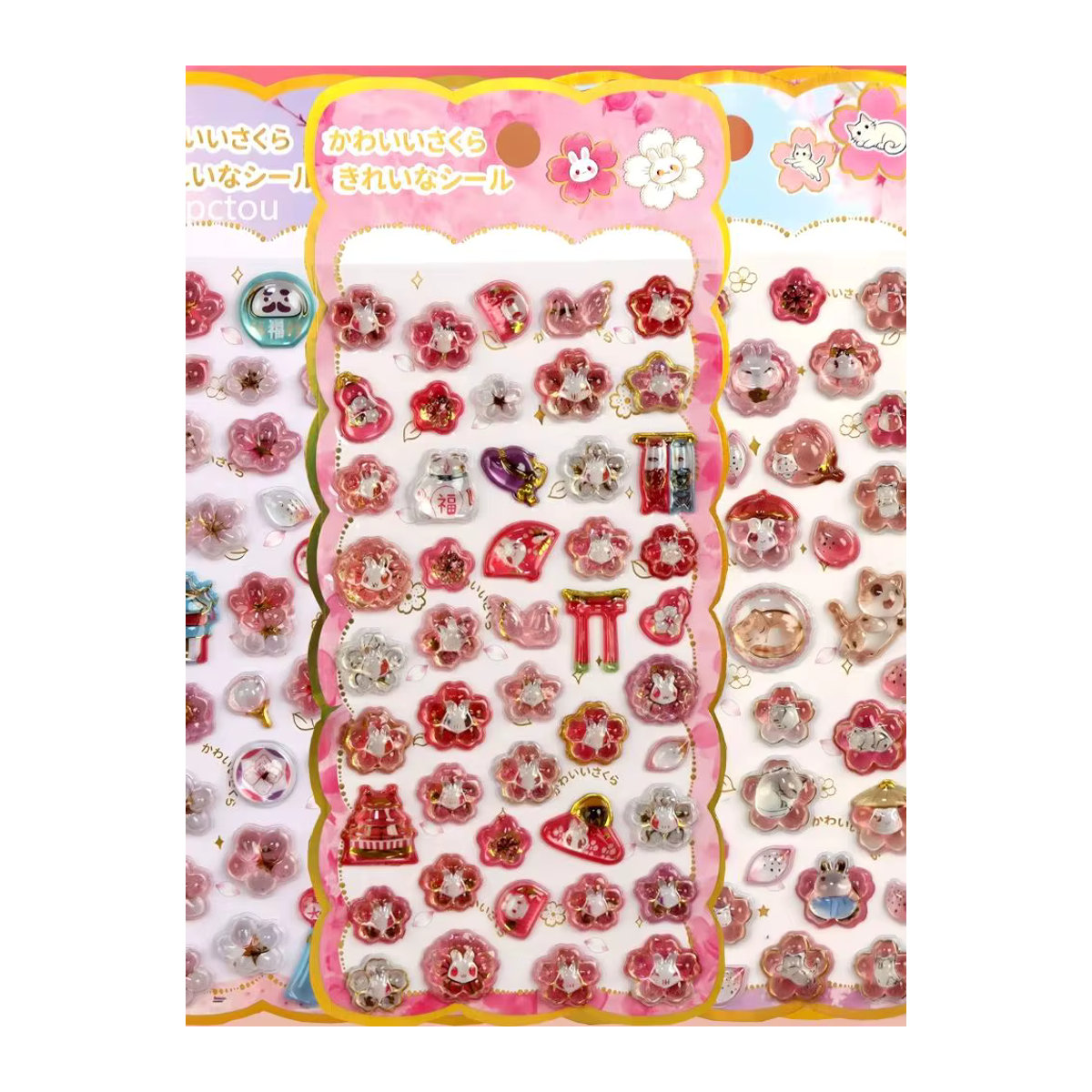 Japanische Sakura 3D-Kristall-Relief-Aufkleber mit floralem Design, wasserfeste Cartoon Ästhetik-Sticker für Laptop und Handy, mehrfarbig - Bild 7