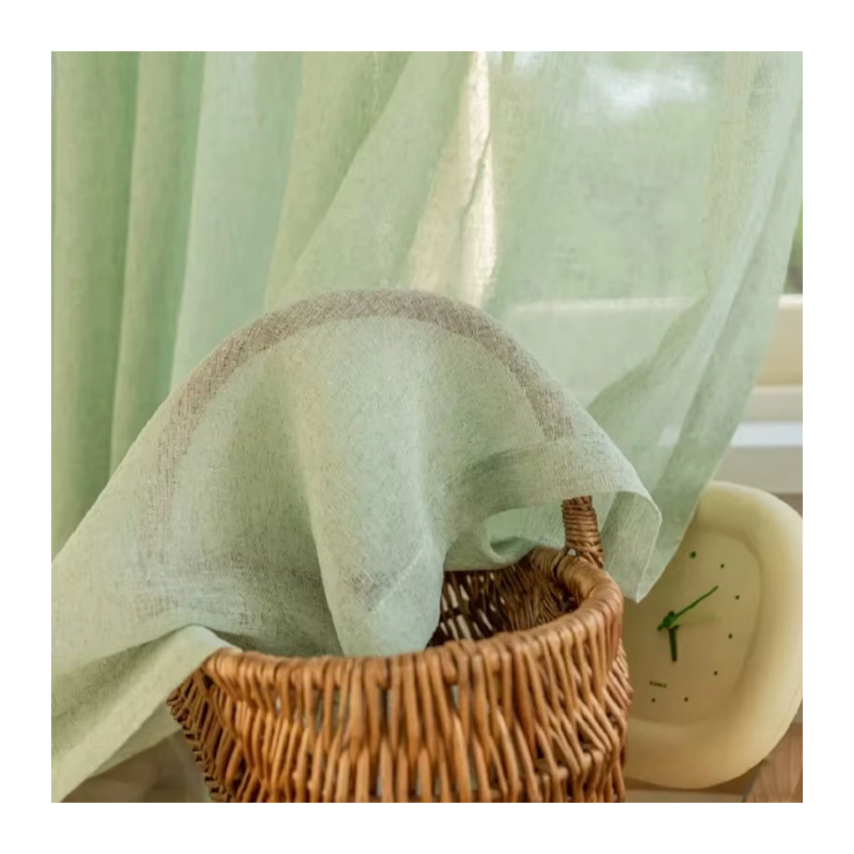 Japanische Tüll-Voile-Vorhänge in Mintgrün und Beige als moderner Sichtschutz für dein Wohnzimmer, Esszimmer oder Schlafzimmer - Bild 2