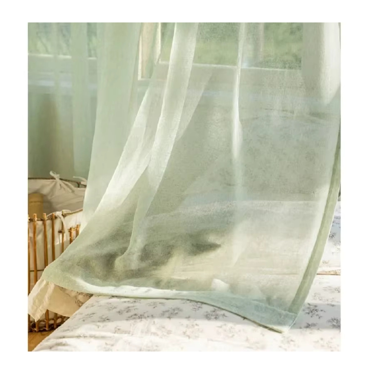 Japanische Tüll-Voile-Vorhänge in Mintgrün und Beige als moderner Sichtschutz für dein Wohnzimmer, Esszimmer oder Schlafzimmer - Bild 3