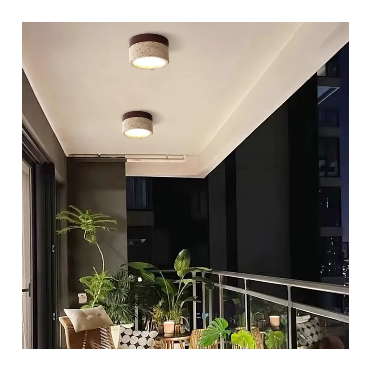 Japanische Wabi Sabi LED Deckenleuchte Lava Ball aus gelbem Travertin Naturstein für Schlafzimmer und Wohnbereich - Bild 3