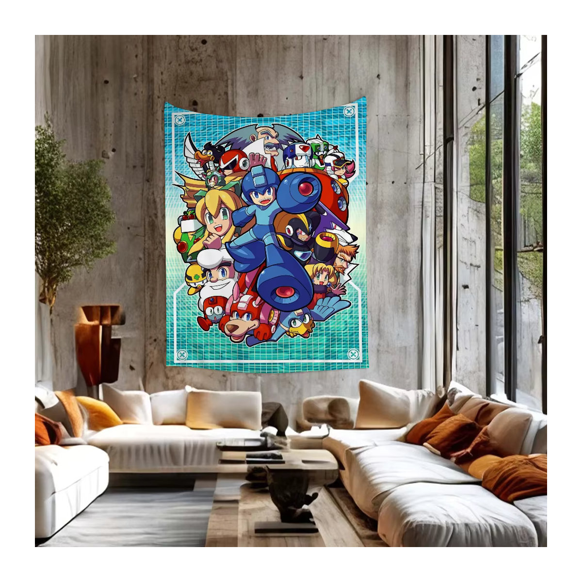 Japanischer Wandteppich im Rockman Megaman Design, Bohemian Wandbehang für Wohnzimmer und Wohnheim, mehrfarbig, B/H: 110 x 80 cm - Bild 2