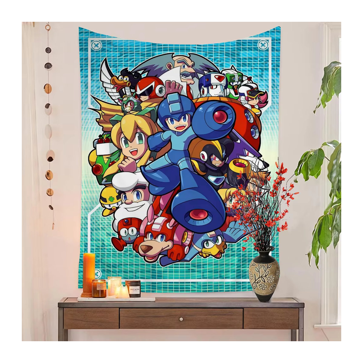Japanischer Wandteppich im Rockman Megaman Design, Bohemian Wandbehang für Wohnzimmer und Wohnheim, mehrfarbig, B/H: 110 x 80 cm - Bild 4